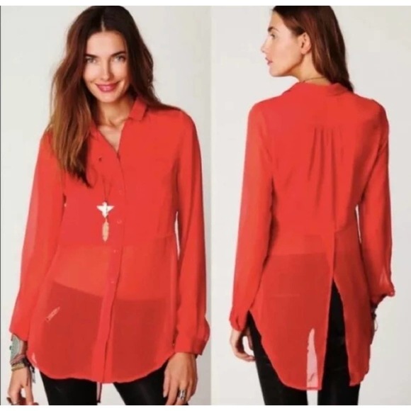 Free People The Best of Both Worlds Women's Red Blouse - size L - Picture 1 of 12